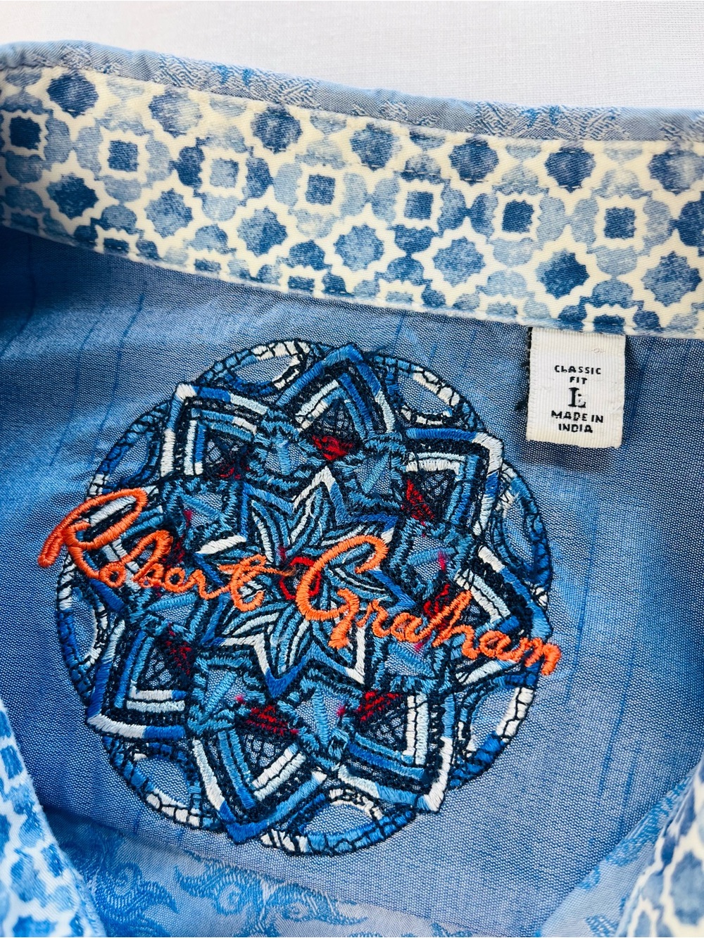 Robert Graham Classic Fit damask cotton Jacquard flip collar cuff shirt Large - Picture 9 of 9